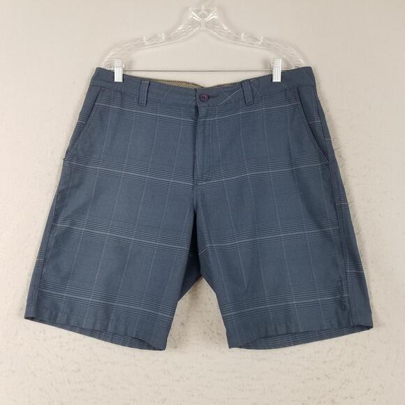 O'Neill Shorts Mens 36 Blue Gray Plaid Chino Golf Casual Flat Front Walk - Picture 1 of 12